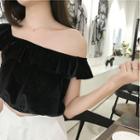 Ruffle Trim Off-shoulder Short-sleeve Cropped Top