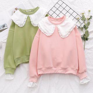 Frill Trim Wide Collar Sweatshirt