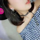 Check Button Heart Drop Earrings