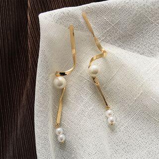 Faux Pearl Alloy Swirl Dangle Earring 1 Pair - Gold - One Size