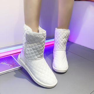 Faux Leather Quilted Short Snow Boots