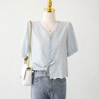 V-neck Floral Button-up Blouse
