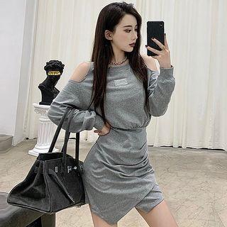 Cutaway-shoulder Band-waist Minidress