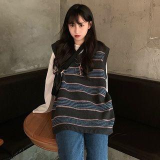 Striped Knit Vest Gray - One Size