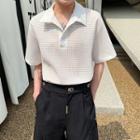 Elbow-sleeve Textured Polo Shirt