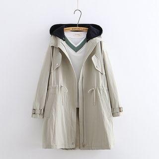 Plain Belted Cuff Hooded Coat