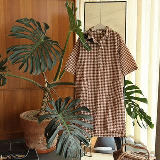 Half-placket Gingham Shirtdress