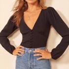 Deep V-neck Lantern Sleeve Blouse