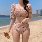 Swim Set: Long-sleeve Floral Top + Bottom
