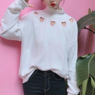 Heart Cutout Mock-neck Long-sleeve Sweatshirt