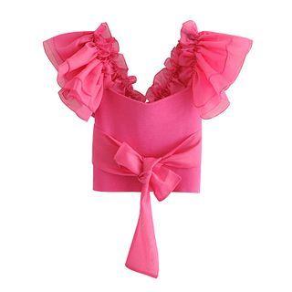 Ruffle Trim Panel Bow-back Crop Top