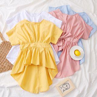 Ribbon-back Asymmetric Plain Blouse