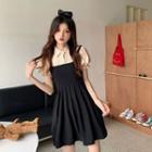 Mock Two-piece Puff-sleeve Mini Shirt Dress