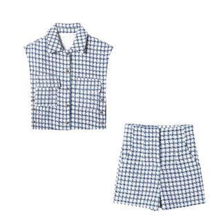 Plaid Pocket Detail Single-breasted Vest / Shorts