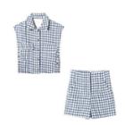 Plaid Pocket Detail Single-breasted Vest / Shorts