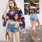 Floral Long-sleeve Crop Top