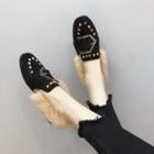 Studded Buckled Furry Loafers