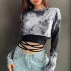 Set: Long-sleeve Tie Dye Crop Top + Camisole Top