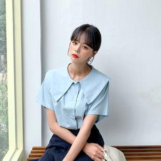 Plain Wide-collar Blouse