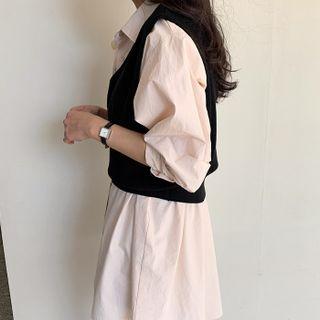 V-neck Rib-knit Short Vest