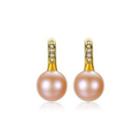 Sterling Silver Plated Gold Fashion Simple Pink Freshwater Pearl Earrings With Cubic Zirconia Golden - One Size
