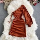 Single-shoulder Drawstring Mini Dress