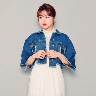 3/4-sleeve Denim Cropped Jacket