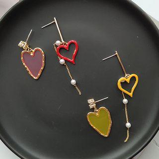 925 Sterling Silver Acrylic Heart Dangle Mismatch Earring