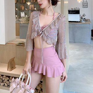 Set: Plain Bikini + Swim Skirt + Cover-up