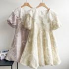 Puff-sleeve Collared Lace Mini A-line Dress