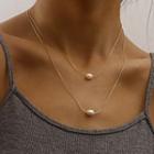 Faux Pearl Pendant Layered Alloy Necklace 1 Pc - Gold - One Size