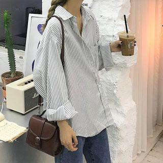 Oversized Long Sleeve Striped Blouse Stripes - Gray & White - One Size