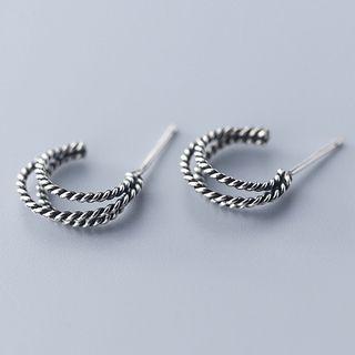 925 Sterling Silver Layered Open Hoop Earring 1 Pair - S925 Silver - Gunmetal - One Size