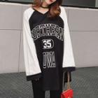 V-neck Long Sleeve Color Panel Lettering T-shirt Dress