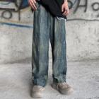 Tie-dye Print Straight-cut Jeans