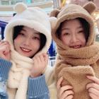 Bear Earring Chenille Hooded Scarf