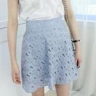 Petite Size - Zip-side Flared Lace Miniskirt