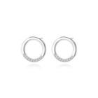Sterling Silver Simple Fashion Hollow Geometric Circle Stud Earrings With Cubic Zirconia Silver - One Size
