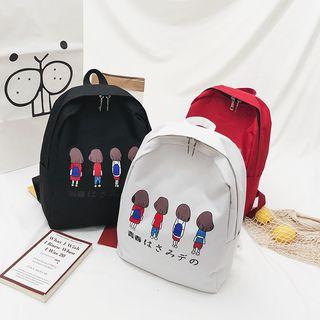 Set: Printed Canvas Backpack + Tote Bag + Pouch