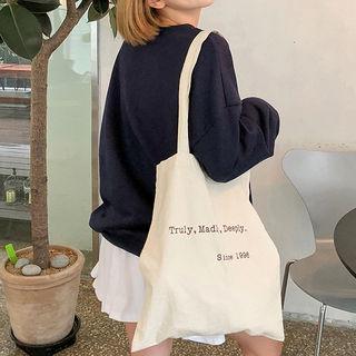 Text Print Linen Shopper Bag Ivory - One Size