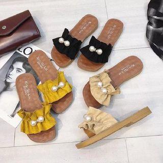 Embellished Frilled Slide Sandals