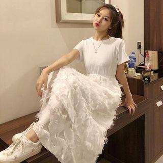 High-waist Medium Long Short-sleeve Chiffon Dress