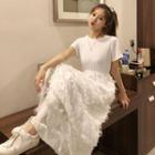 High-waist Medium Long Short-sleeve Chiffon Dress