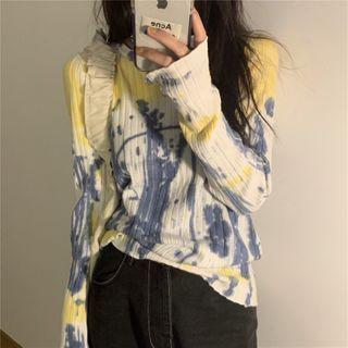 Tie-dye Print Long-sleeve Knit Top As Shown In Figure - One Size