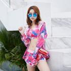 Set: Floral Swim Top + Shorts + Jacket