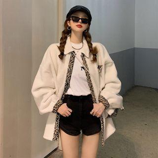 Leopard Print Fleece Jacket / Mini Crossbody Bag