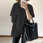 Set: Plain Pleated Camisole Top + Short-strap Plain Asymmetric T-shirt