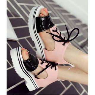 Color Panel Lace Up Sandals