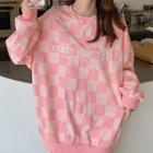 Lettering Embroidered Checkered Sweatshirt