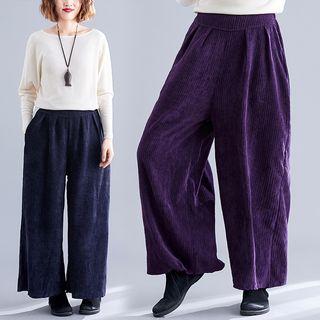 Corduroy High-waist Cropped Wide-leg Pants